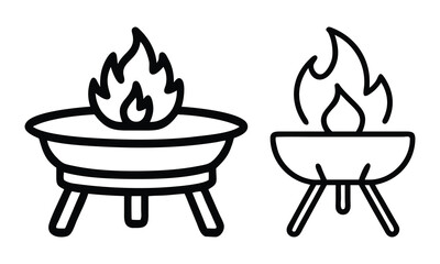 Minimalist Fire Pit Line Art Designs, Black and white line art illustration of two fire pit designs, featuring sleek and simple shapes, ideal for outdoor and garden concepts.
