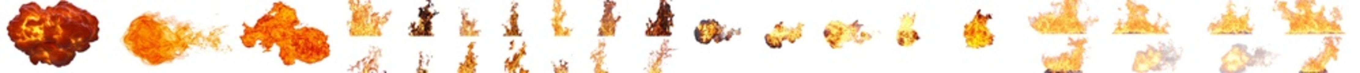 Transparent background with a set of fiery flames and sparks, perfect for light backgrounds.