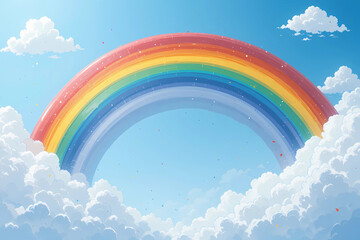 Colorful Rainbow Illustration Red Orange Yellow Green Blue Indigo Violet Clear Sky Fluffy White Clouds Vibrant Bright Design