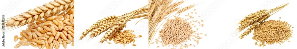 Poster Horizontal wheat ears, isolated on white with a clipping path, full depth of field, stock image.