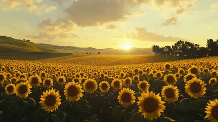 Fototapeta premium Campo de girasoles al atardecer
