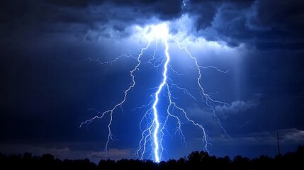 Dramatic Lightning Strike at Night