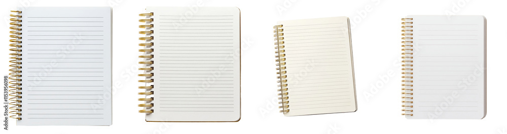 Poster an open notebook, blank and isolated on a transparent background, saved as a png.
