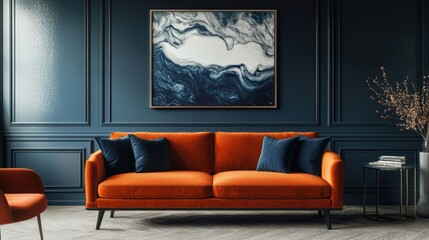 Contemporary Living Room with Blue Accent Wall