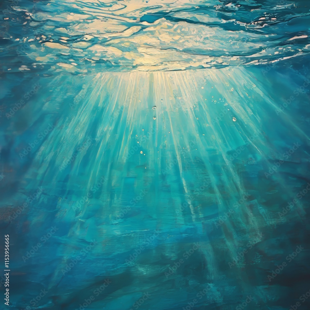 Poster underwater light rays illuminate a tranquil scene with vibrant blue hues and gentle wave patterns, c