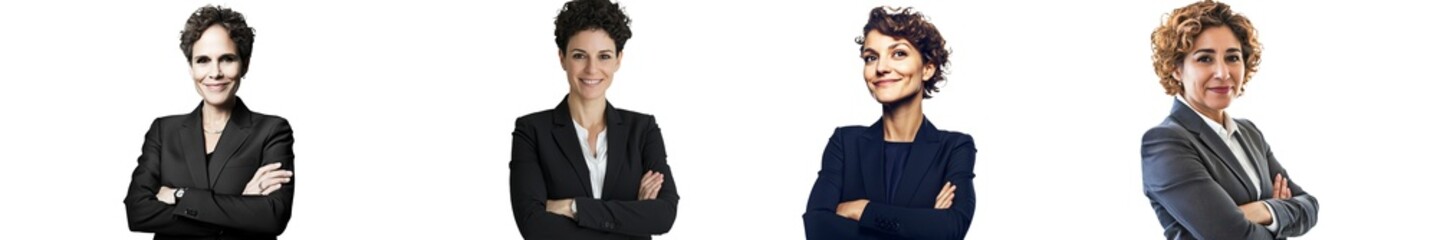 A PNG of an Afro businesswoman in a suit, arms crossed, isolated on a white transparent background.