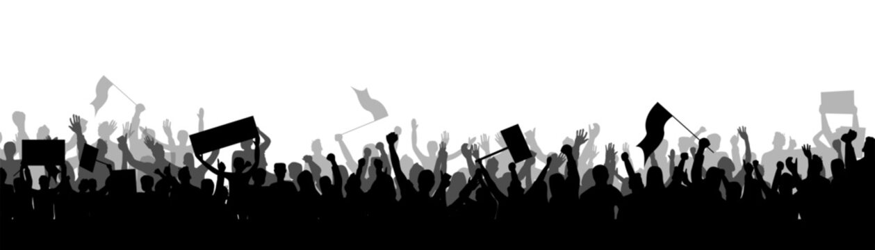 Protest crowd holding up placard style isolated on white background