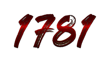 3D blood red number design of 1781 on white background.	