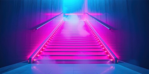 Neon Pink Staircase Ascending to an Ethereal Light