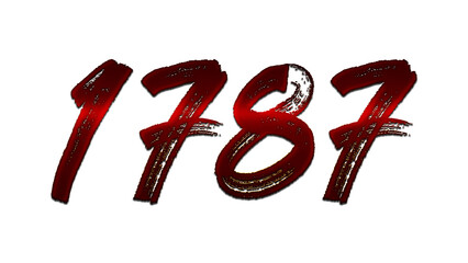 3D blood red number design of 1787 on white background.	
