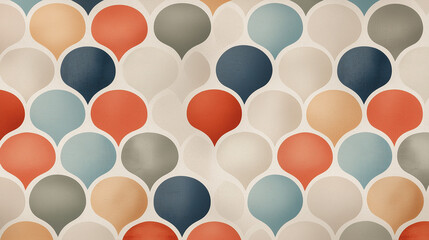Mid Century Modern Pattern: Abstract teardrop shapes in muted tones create a retro-inspired design. Perfect for textiles, wallpaper, and branding. 