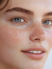 Naklejka premium Natural Beauty with Freckles and Glowing Skin