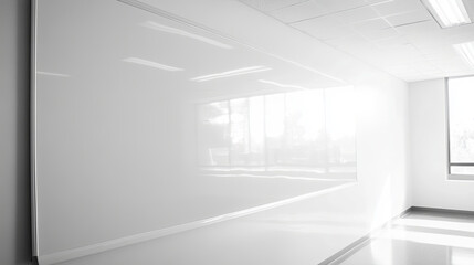 clean whiteboard texture showcasing smooth reflective surface in bright room