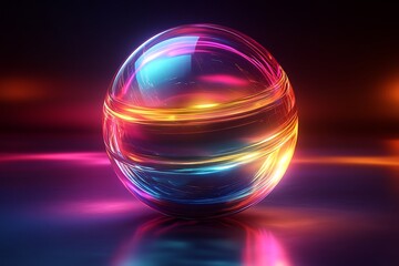 A futuristic sphere made of translucent layers, glowing softly with holographic colors.