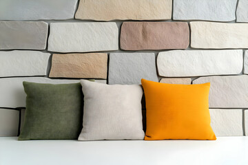 Stone Wall Background with Pillows