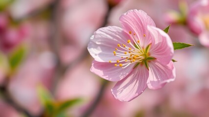 A Delicate Pink Blossom in Soft Focus, Showcasing its Intricate Details and Gentle Petals