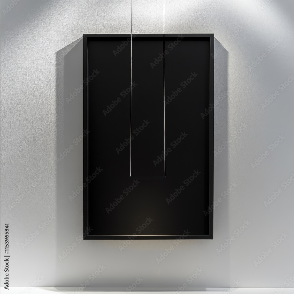 Poster modern black rectangular wall art displayed in a minimalist gallery setting with subtle lighting emp