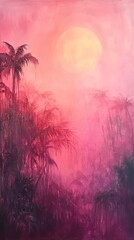 Obraz premium Pink Sunset Over Tropical Palms