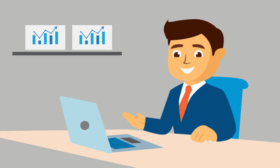 Vector design of office work and remote work, freelance. Illustration of young people working on computers and running business. Suitable for business, startup and freelance promotional materials.