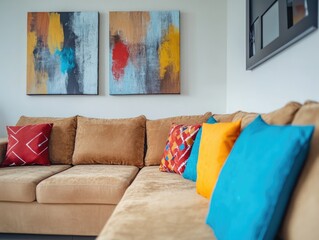 Modern Living Room Interior with Abstract Wall Art