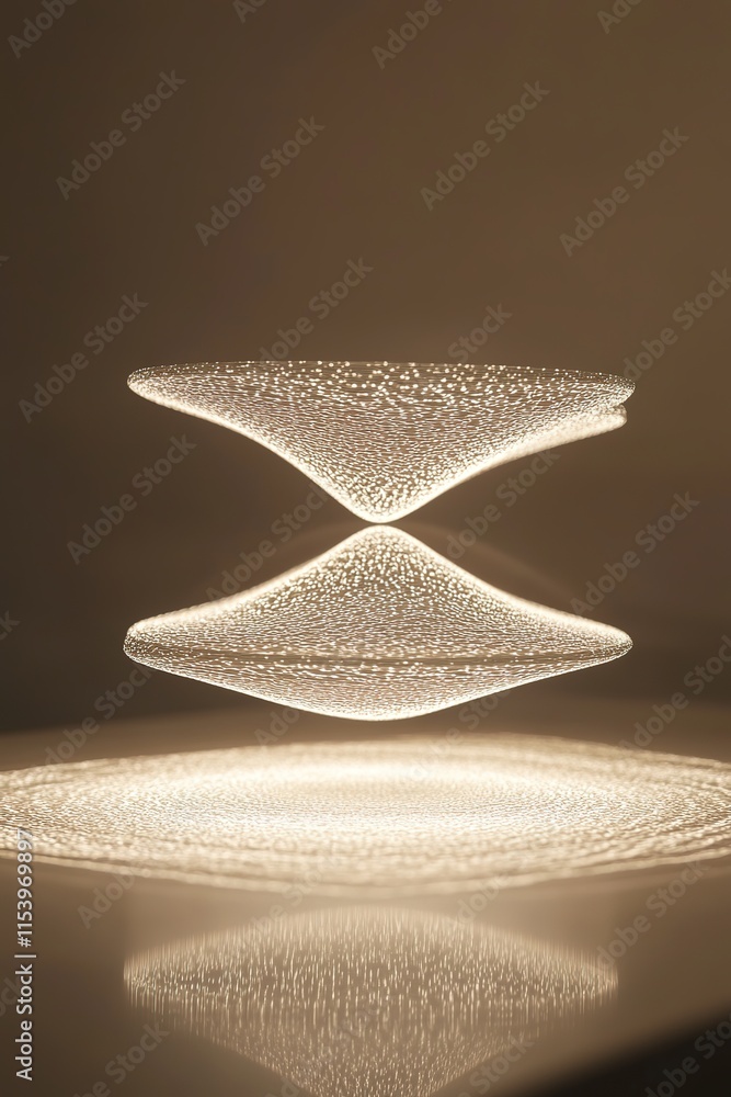 Poster creative holographic representation of balance with smooth glowing patterns projected mid-air under 