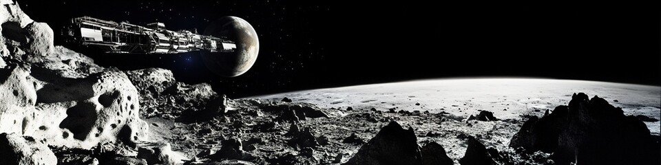Obraz premium futuristic space station hovers in orbit above distant planet surrounded by vast emptiness of space