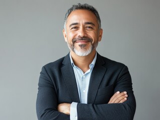 Smiling Man in Blazer with Grey Hair