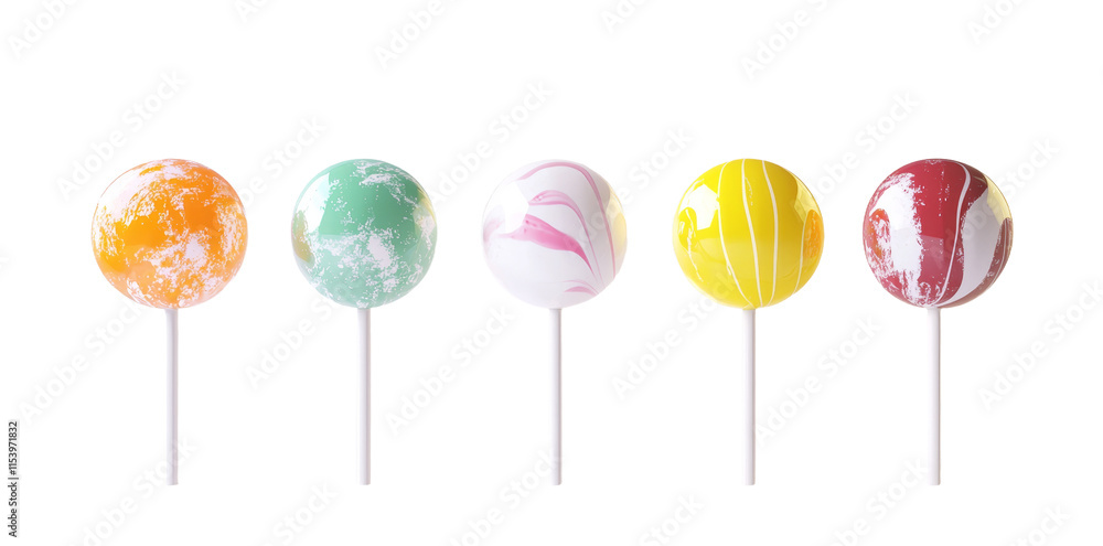 Poster White-background isolated image of multicolored candies and lollipops.