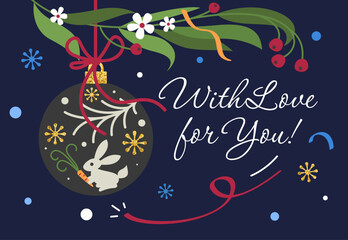 New Year's card in flat style in vector.
