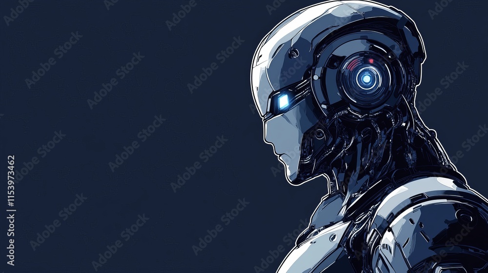 Aufkleber futuristic robot standing in profile against a dark background, showcasing advanced technology and i