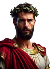 Regal Roman emperor portrait with a laurel wreath and ornate attire