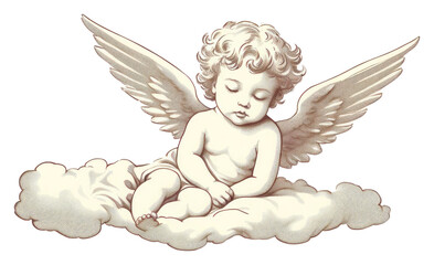 Naklejka premium PNG Cherub drawing angel cloud.
