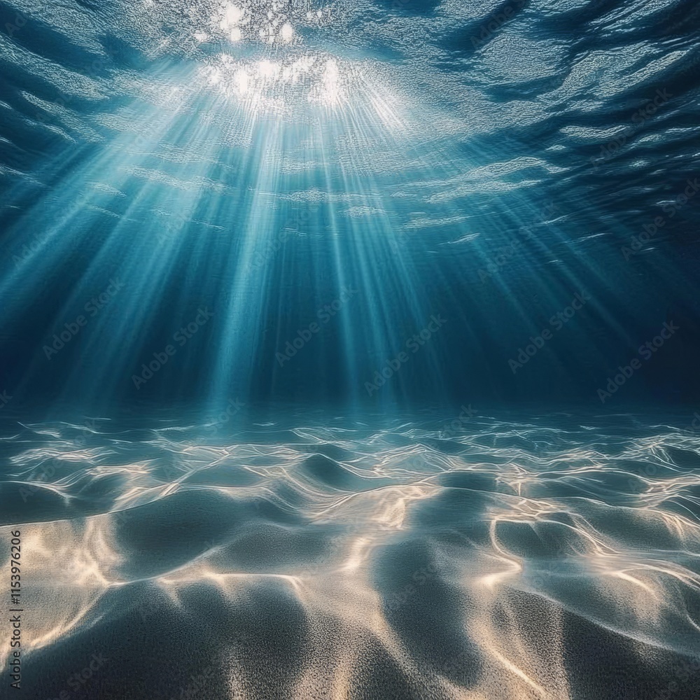 Aufkleber sunlight filters through the ocean surface, casting shimmering reflections on the sandy seabed in a 