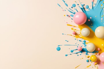 Fototapeta premium In the heart of a vibrant Easter celebration, colorful splashes and beautifully decorated pastel eggs come together to symbolize a season of renewal and pure joy, filling the air with happiness