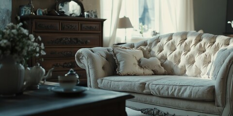 Elegant Living Room Scene with Sofa and Armchair