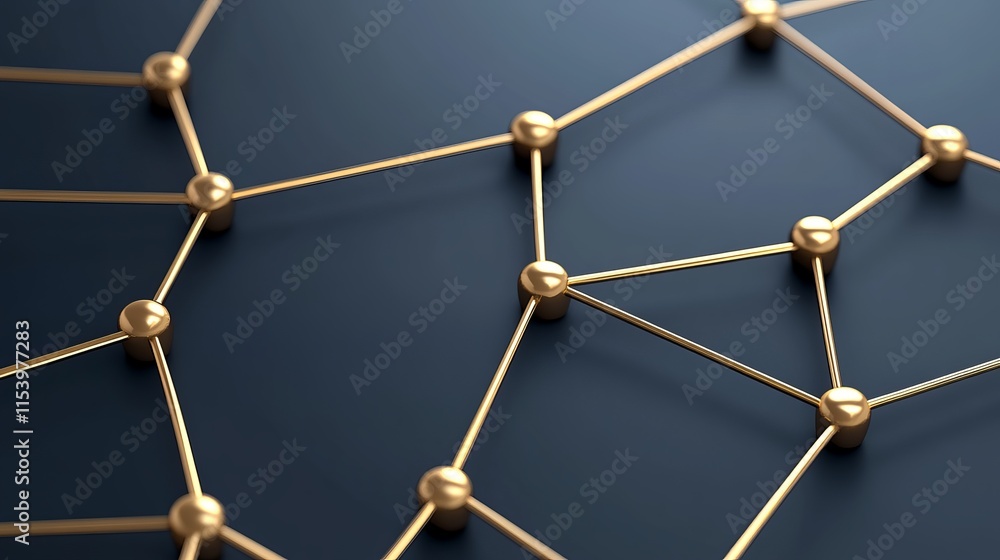 Poster golden molecule structure on dark background, exploring the microscopic world of science and nanotec