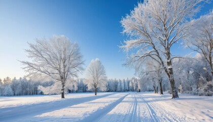 Fototapeta premium Winter Wonderland: Snowy Trees Under a Clear Blue Sky