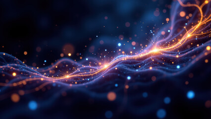 Fototapeta premium Vagus Nerve Stimulation, abstract digital art with flowing particles and vibrant energy flow.