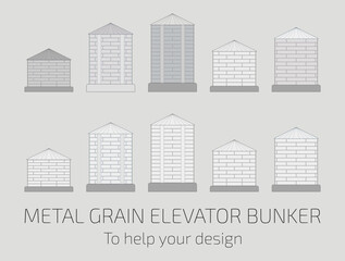 Vector illustration.  Set of metal grain elevator hopper. Help for the designer.
