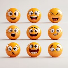 Fototapeta premium Bright and colorful round faces exhibit a variety of emotions, from happiness to surprise, creating an inviting atmosphere for fun and laughter among friends and family.