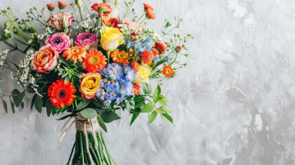 Fototapeta premium Vibrant colorful flower bouquet on textured background.