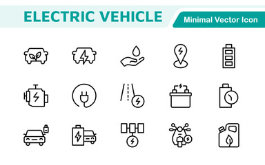 Electric Vehicle and Car Icon Set. A modern collection of icons showcasing electric transportation, perfect for enhancing automotive apps, websites, and sustainability initiatives.