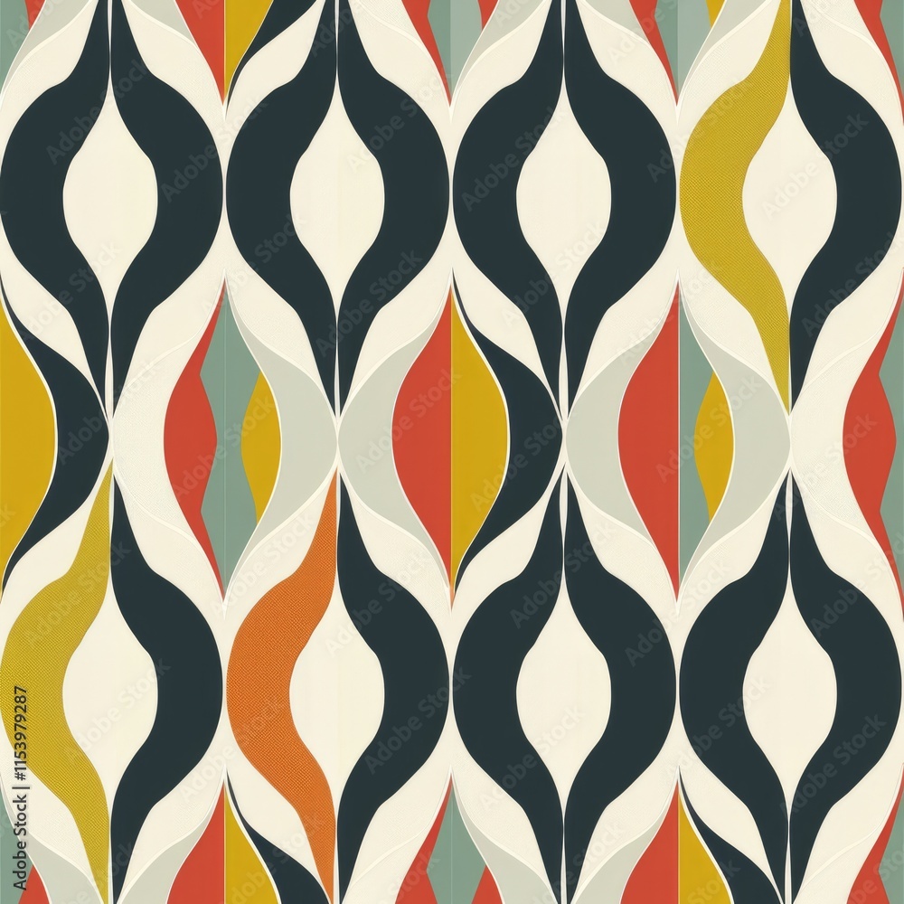 Poster a colorful geometric pattern featuring abstract shapes in a retro design.