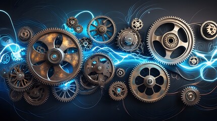 Fototapeta premium Mechanical Gears and Digital Circuitry Fusion