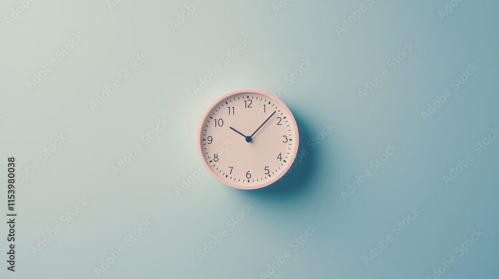Poster minimalist clock on soft background representing new year resolutions and the passage of time