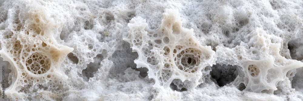 Poster close-up of porous material showcasing intricate textures and patterns.