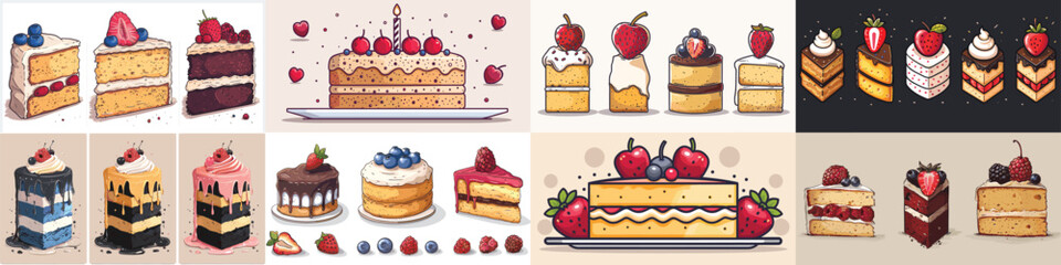 A collection of delectable cake and dessert illustrations for food-themed projects