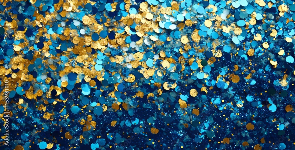 Poster dazzling display of blue and gold sequins creating an eye-catching background suitable for various c
