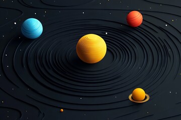 Obraz premium Solar System with Planets and Rings on Black Background, AI generated illustration