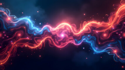 Obraz premium Abstract colorful background with different geometric shapes, neon colors merging with each other and fractal patterns with a cosmic energy